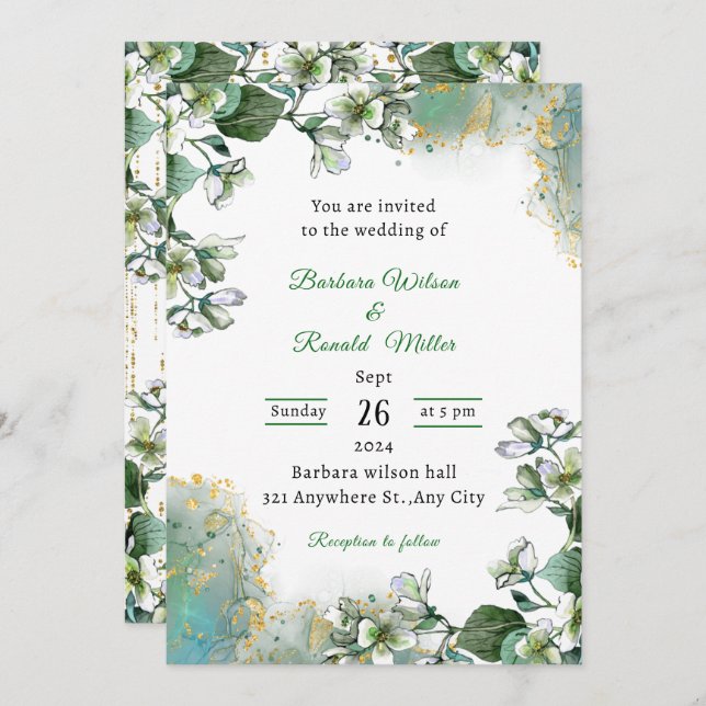 Green and Gold Luxury  Invitation (Front/Back)