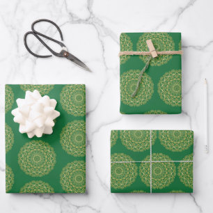 Green and Gold Mandala  Wrapping Paper Sheets