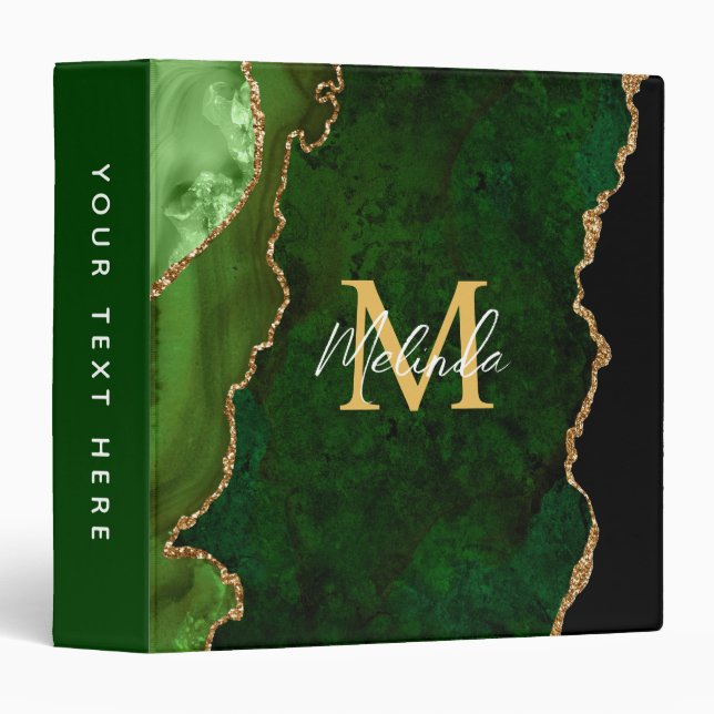 Green and Gold Marble Agate 3 Ring Binder (Front/Spine)