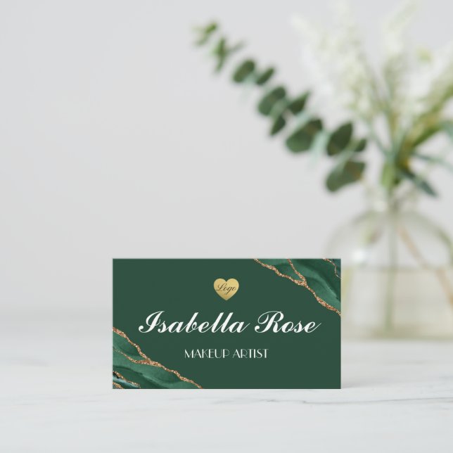 Green and Gold Marble Agate Business Card (Standing Front)