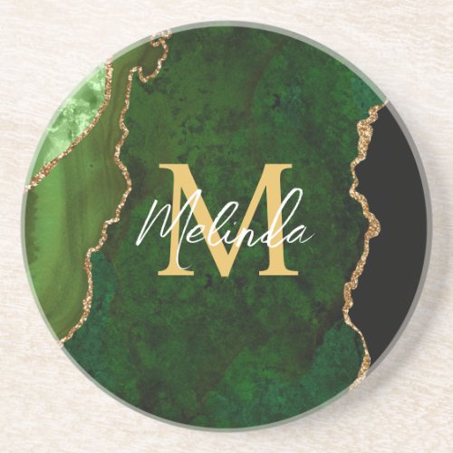 Green and Gold Marble Agate Coaster