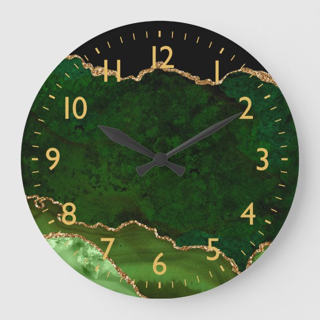 Green and Gold Marble Agate Large Clock (Front)