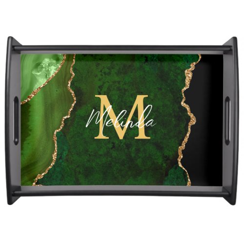 Green and Gold Marble Agate Serving Tray