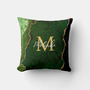 Green and Gold Marble Agate Throw Pillow