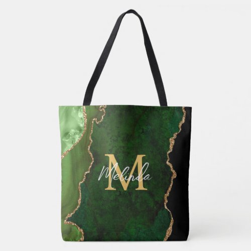 Green and Gold Marble Agate Tote Bag