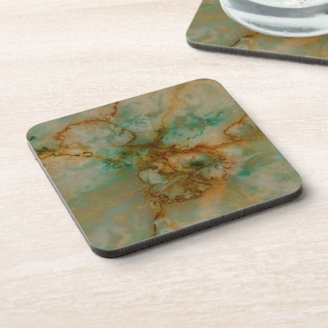Green and Gold Marble Beverage Coaster (Left Side)