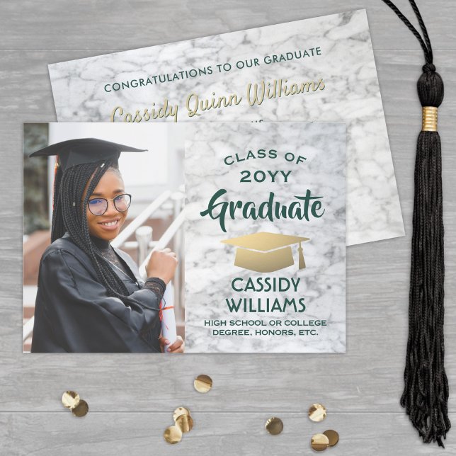 Green and Gold Marble Class Year Graduation Photo Invitation (Creator Uploaded)