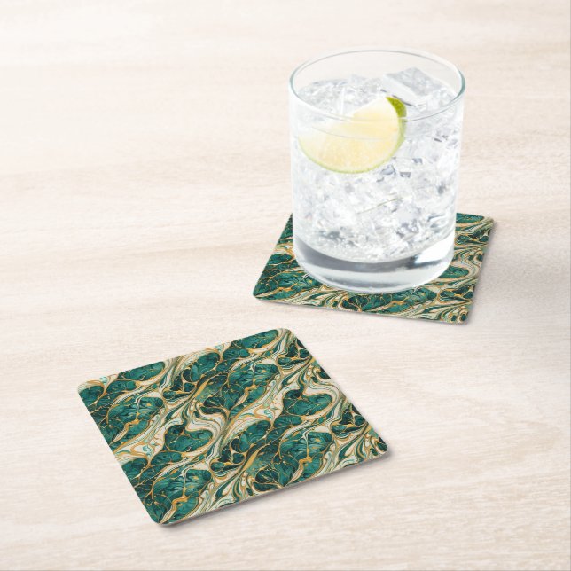 Green and gold marble design coasters (Insitu)