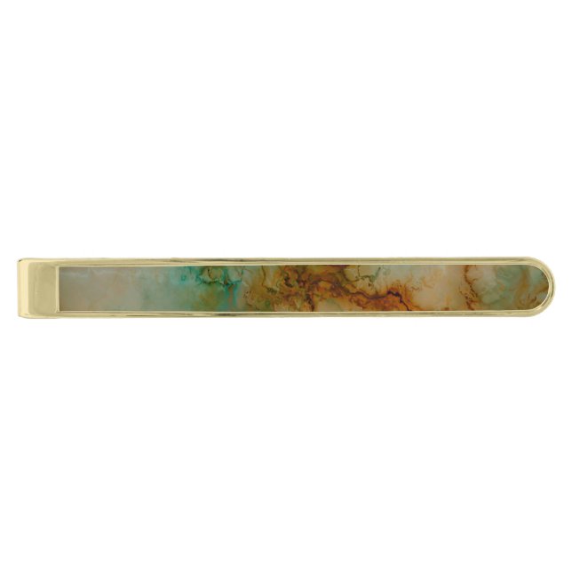 Green and Gold Marble Finish Tie Clip (Front)