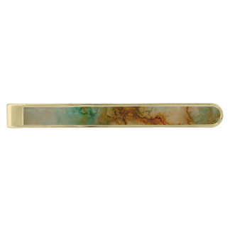Green and Gold Marble Gold Finish Tie Clip