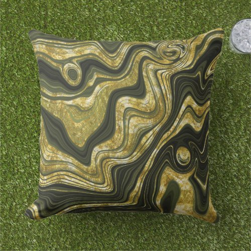 Green and Gold Marble Look Pattern  Outdoor Pillow