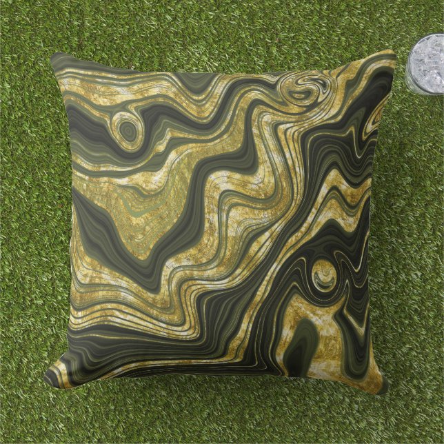 Green and Gold Marble Look Pattern  Outdoor Pillow (Grass)