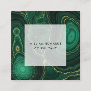 Green and Gold Marble Malachite Stone Square Business Card