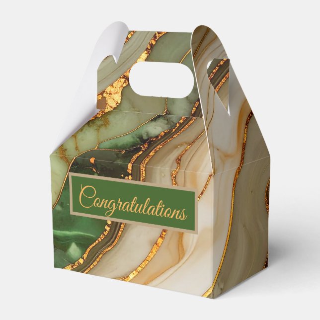Green And Gold Marble Pattern  Favor Boxes (Front Side)