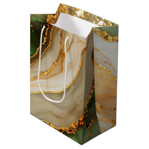 Green And Gold Marble Pattern Medium Gift Bag