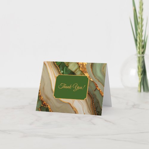 Green And Gold Marble Pattern Thank You Card