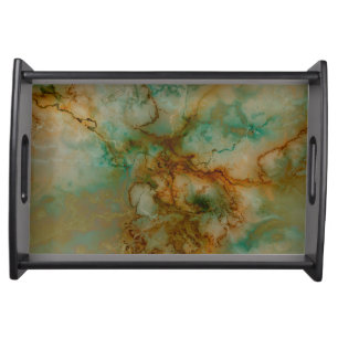 Green and Gold Marble Serving Tray