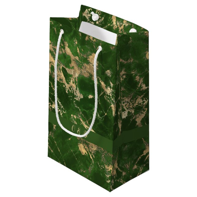 Green And Gold Marble Small Gift Bag (Front Angled)