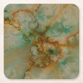Green and Gold Marble Square Paper Coaster