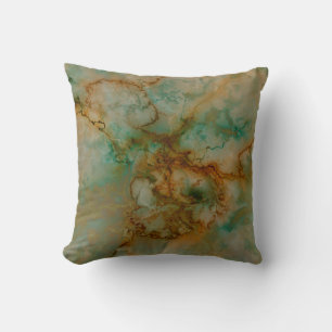 Green and Gold Marble Throw Pillow
