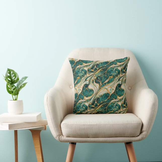Green and Gold Marble Throw Pillow (Chair)