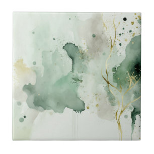 Green and gold marble watercolor decoration ceramic tile