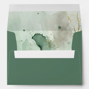 Green and gold marble watercolor decoration envelope