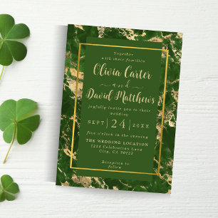 Green And Gold Marble Wedding Invitation