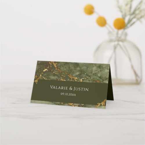 Green and Gold Marble Wedding Place Card