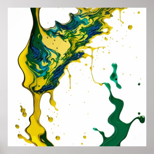 Green and Gold Marbled Alcohol Ink Texture  Poster