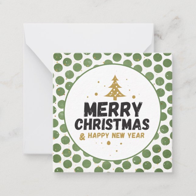 Green and Gold Merry Christmas Note Card (Front)