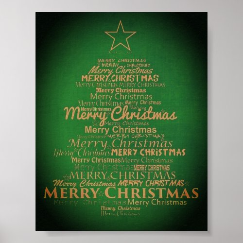 Green and gold merry christmas tree poster