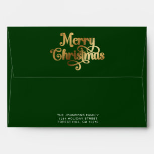 Green and Gold Merry Christmas Trendy Stylish Envelope