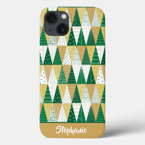 Green and Gold Minimalist Christmas Trees iPhone 13 Case