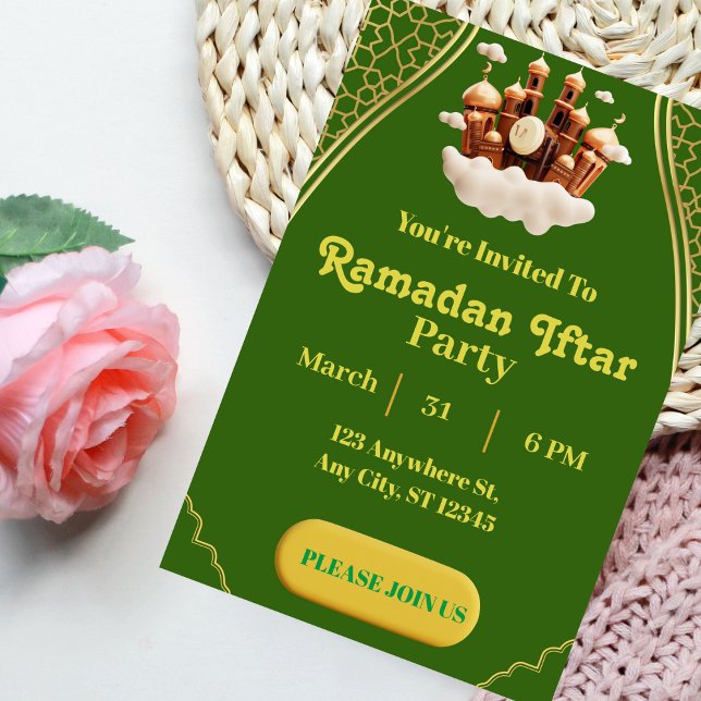 Green And Gold Minimalist Ramadan Iftar Invitation (Creator Uploaded)