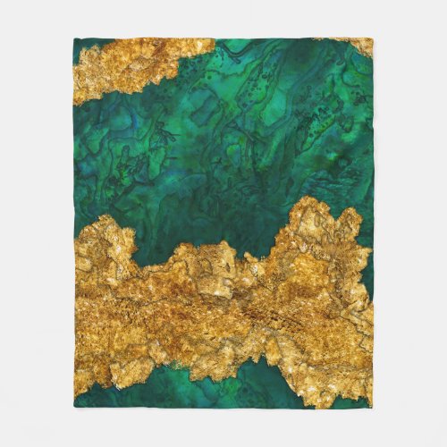 Green and Gold Mixed media abstract Fleece Blanket