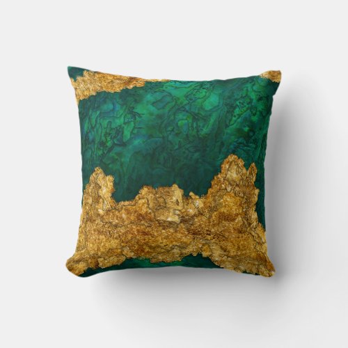 Green and Gold Mixed media abstract Throw Pillow