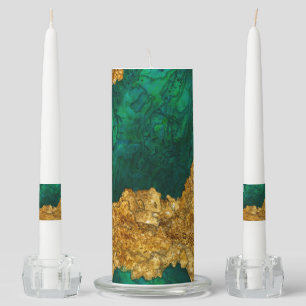 Green and Gold Mixed media abstract Unity Candle Set