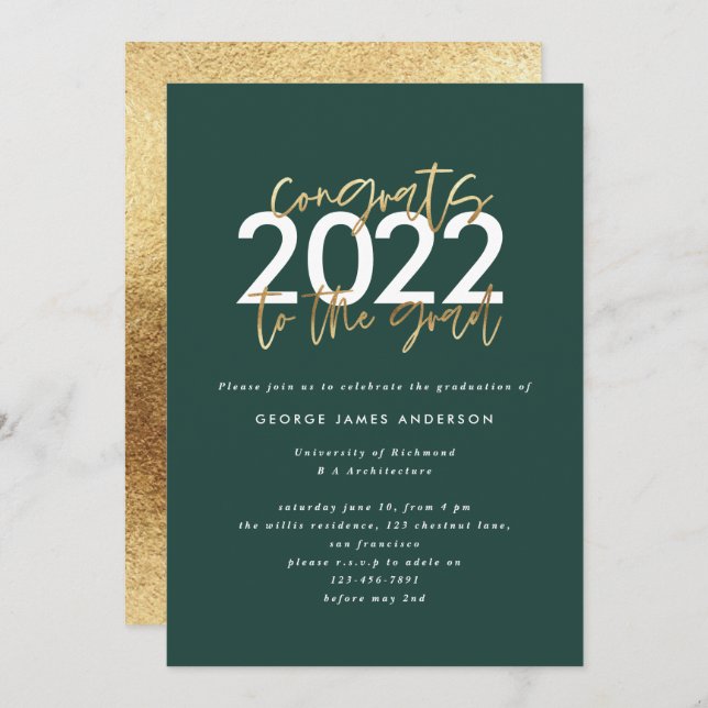 green and gold modern script graduation (Front/Back)