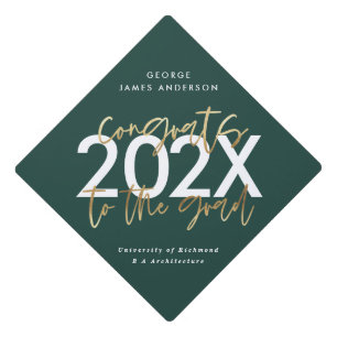 green and gold modern script photo graduation  cap topper