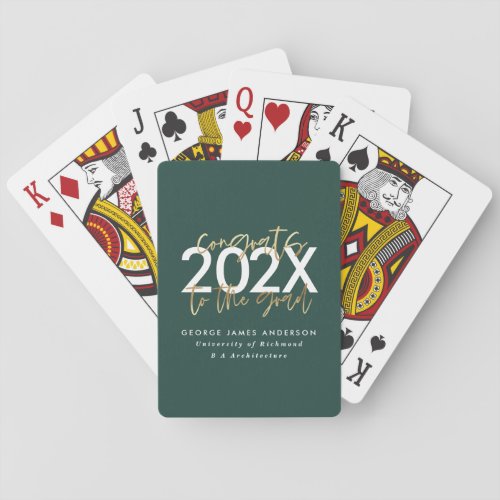 green and gold modern script stylish graduation poker cards