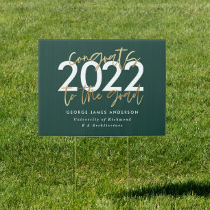 green and gold modern script stylish graduation sign