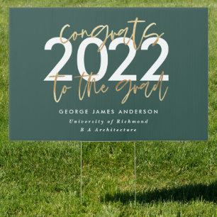 green and gold modern script stylish graduation sign