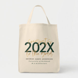 green and gold modern script stylish graduation tote bag