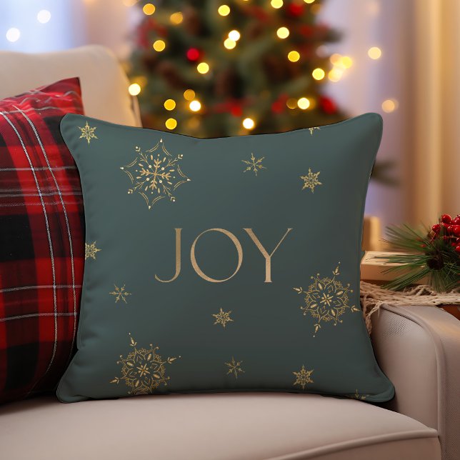Green and Gold Modern Snowflake Holiday Joy Throw Pillow (Green and Gold Modern Snowflake Holiday Joy Throw Pillow)