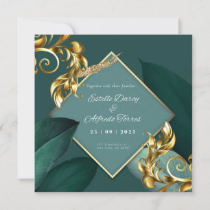 Green and Gold Modern Virtual Wedding Invitation