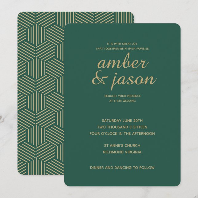 Green and Gold Modern Wedding Invitation (Front/Back)