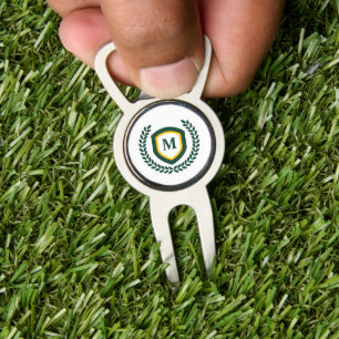 Green and Gold Monogram Logo Crest Divot Tool