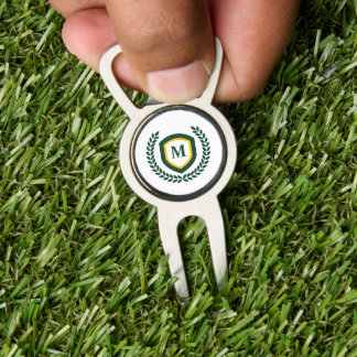 Green and Gold Monogram Logo Crest Divot Tool