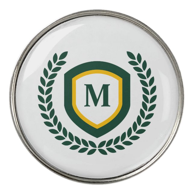 Green and Gold Monogram Logo Crest Golf Ball Marker (Front)